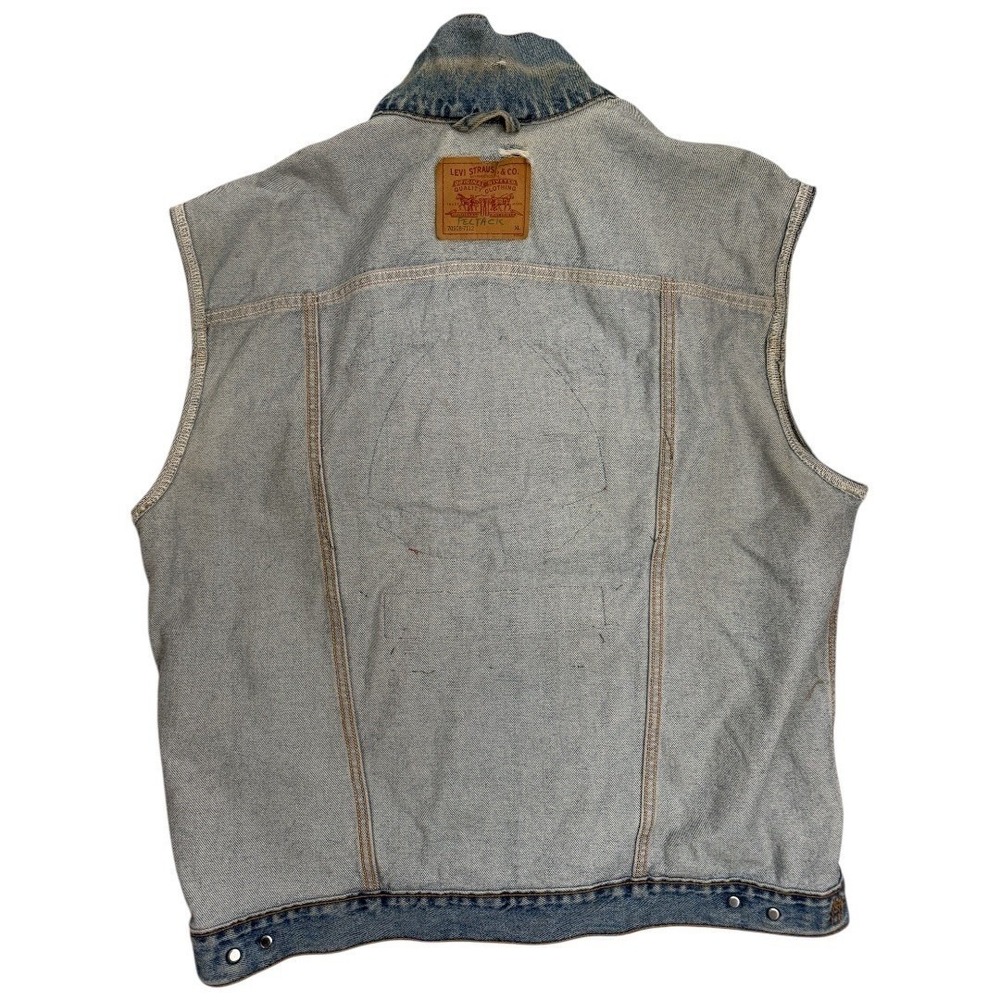 Vintage Levis Denim Vest XL Riding For Christian Motorcycles Patches Harley Pins - Picture 12 of 16